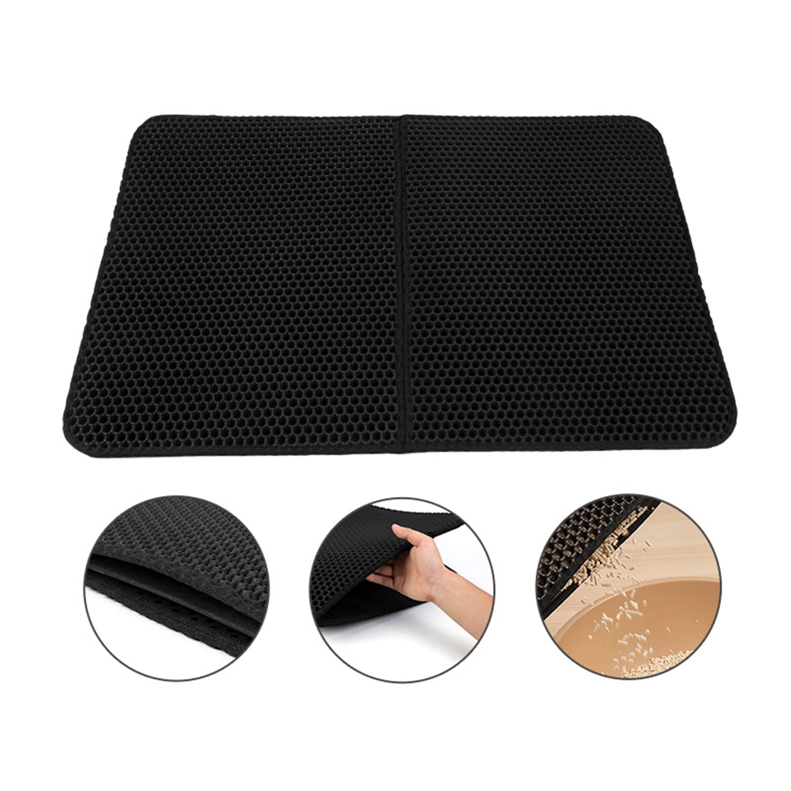 KIMISS Estera para Atrapar para Gatos, Doble Capa, Impermeable, Antideslizante, Fácil de Limpiar, Estera para Residuos de Gatito para Alimentación de Mascotas (BLACK)