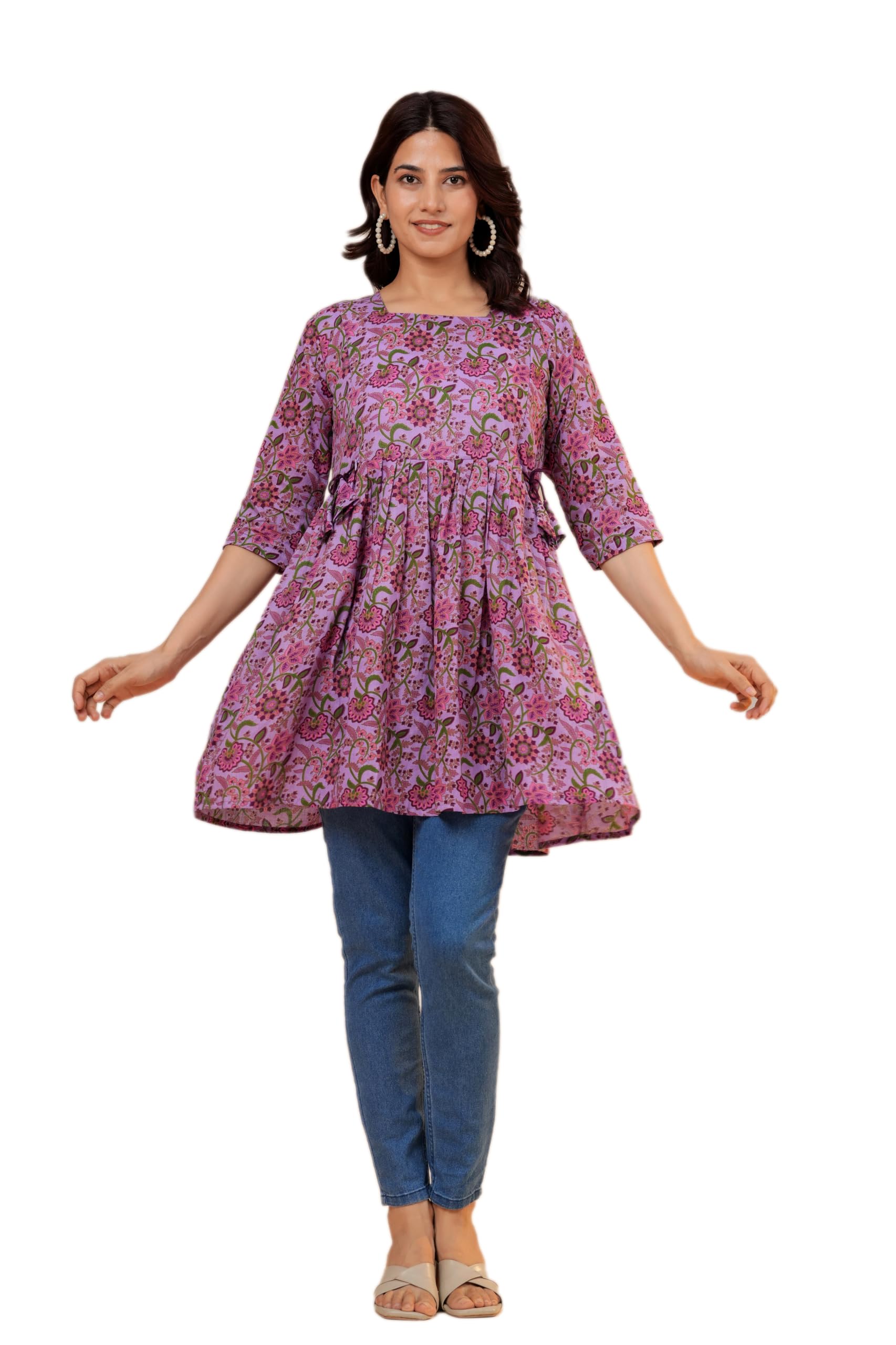 THE Moon Star Women's Cotton Floral Printed Anarkali Maternity Feeding Kurti | Breastfeeding Dress for Mothers | Zipper Feeding Kurti, Nursing Kurti, Comfortable and Trendy Maternity Wear-image-20