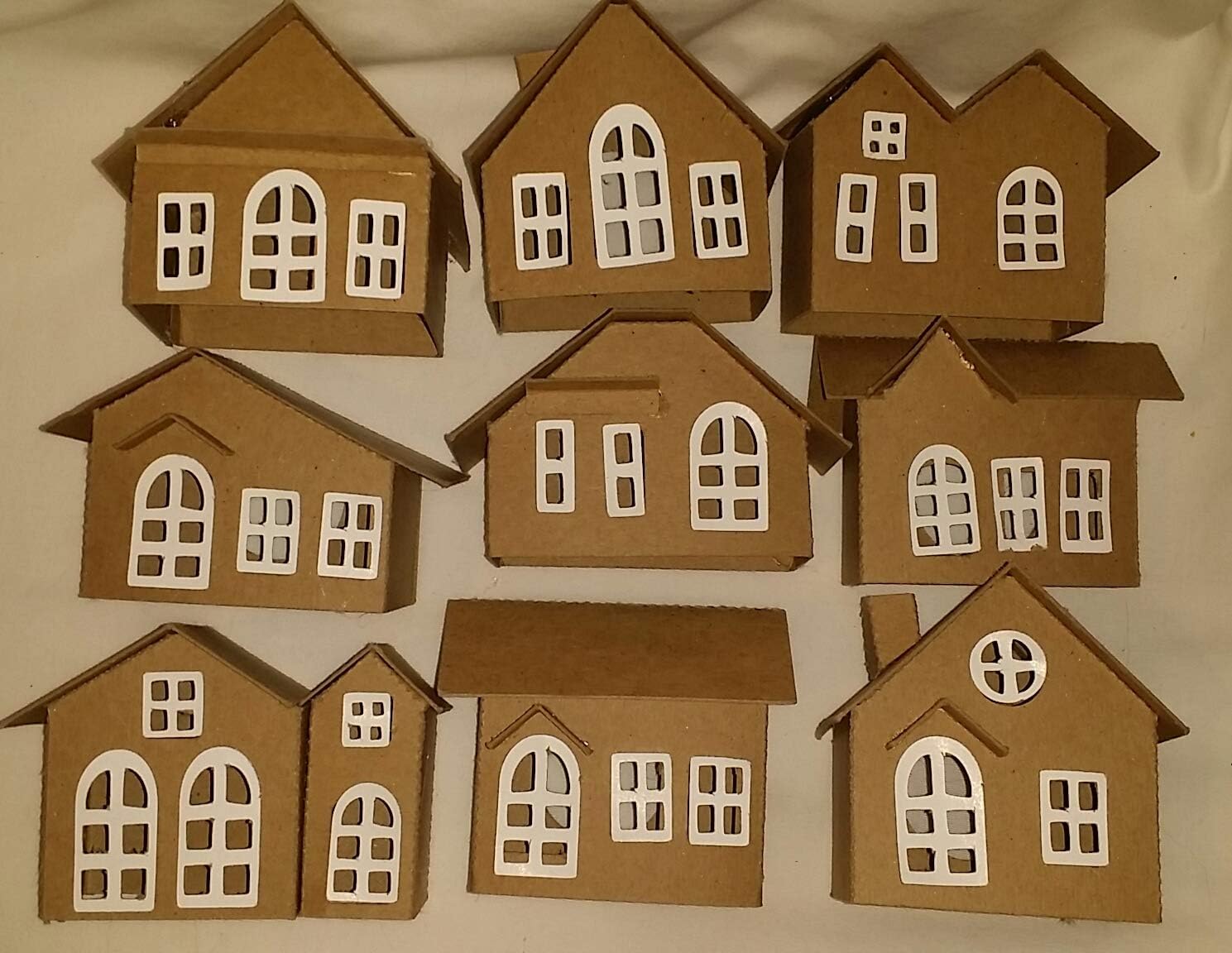 Vintage Style Cardoboard Putz Houses- Set of 9 Houses