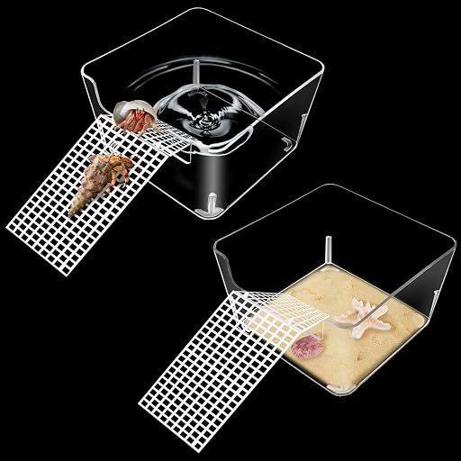 2 Pack Hermit Crab Water Tank, Cage Accessories With Climbing Ramp, Aquarium Salt Water Pool for Small or Medium Habitat Home Transparent