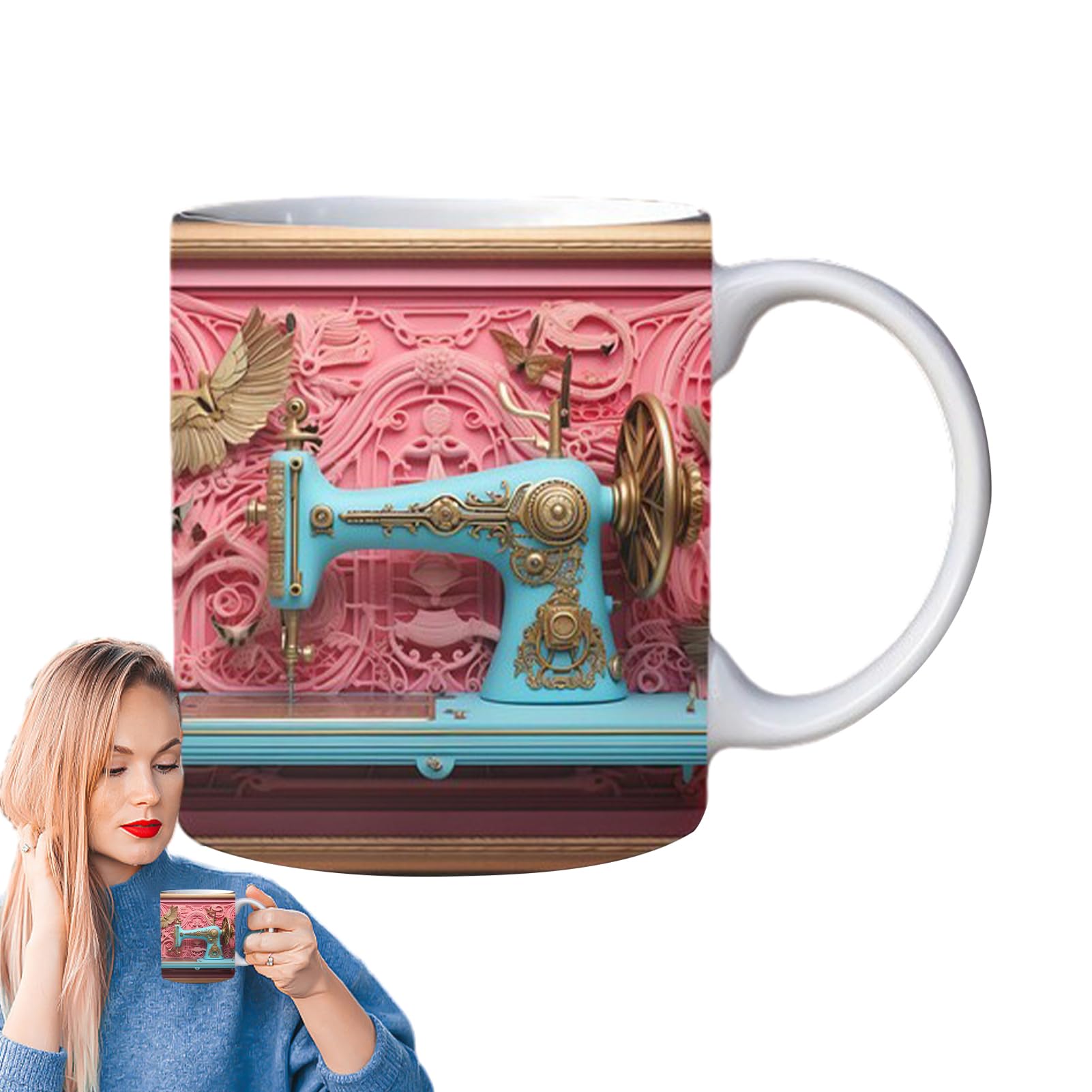 Kaffeetasse mit Nähmotiv, -Flat, Quilt-Keramikbecher, 325 ml, Mehrzweck
