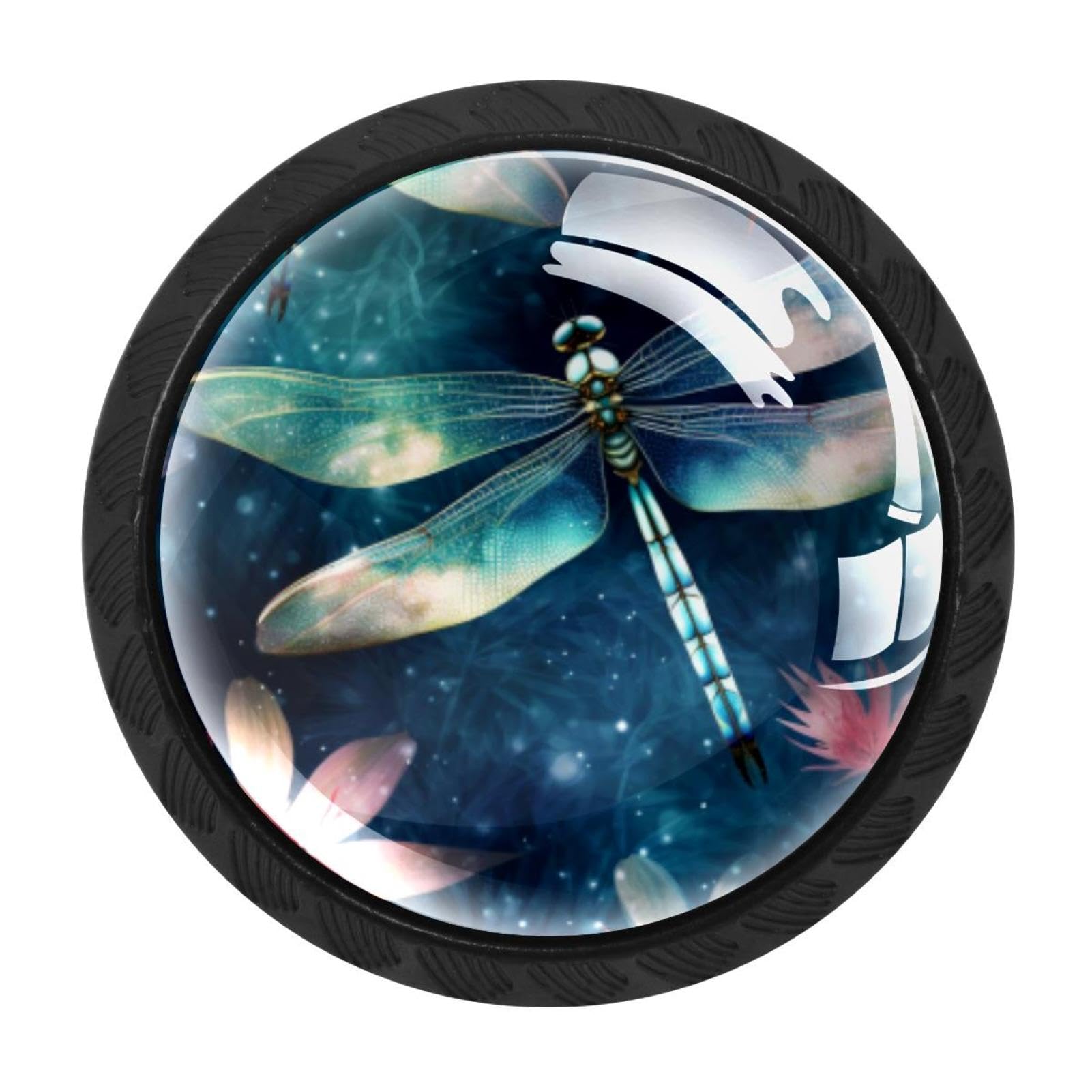 CHENZZZZ 4 Pieces Dragonfly Drawer Knobs, 35mm Black Kitchen Cabinet Knobs, Drawer Pulls and Knobs, Glass Cabinet Hardware Single Hole Knob for Cabinets and Drawers Round