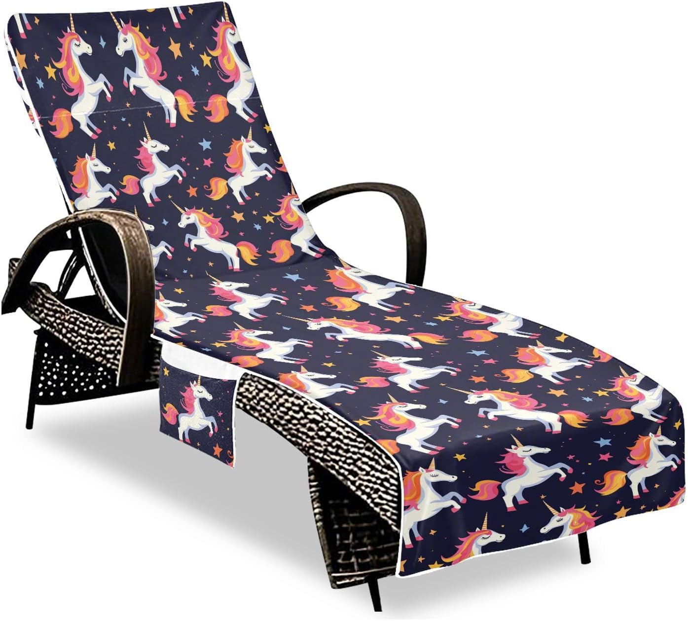 Lounge Chair Towel Cover Summer Beach Chair Lounge Cover with Pockets, Colored Houses Stars Portable Soft Absorbent Outdoor Chaise Towel Covers for Pool Patio Garden Sunbathing, 85'' x 30''