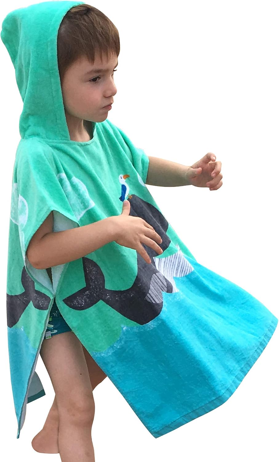 VNICGFOMGT Poncho Towels for Kids Pure Cotton Surf Poncho Changing Towel Bath Towel for Toddler Boys Girls Swim Soft Beach Towels, 24"x24" Whale with Seagull