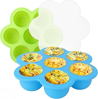 2 Pack Silicone Egg Bite Molds,Non-Stick 7 Cups Silicone Muffin Pans for Baking,Air Fryer Accessories for Baking Egg Bite, Cupcake, Tart, Bread(Blue & Green)