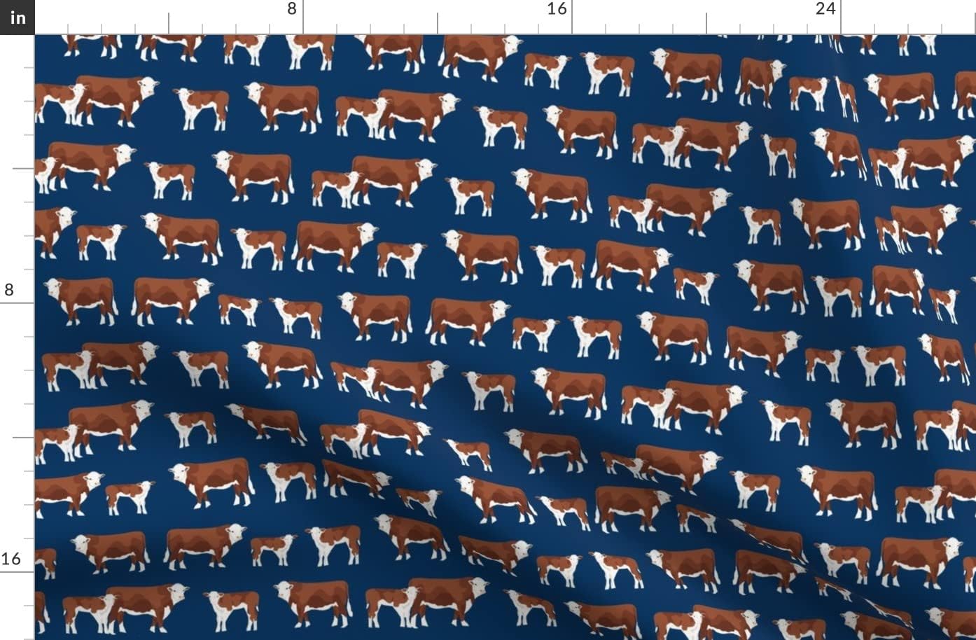 Spoonflower Fabric - Hereford Cattle Calf Farm Navy Cow Cows Animal Country Pet Portrait Printed on Organic Cotton Sateen Fabric by The Yard - Sewing Quilting Apparel Home Decor