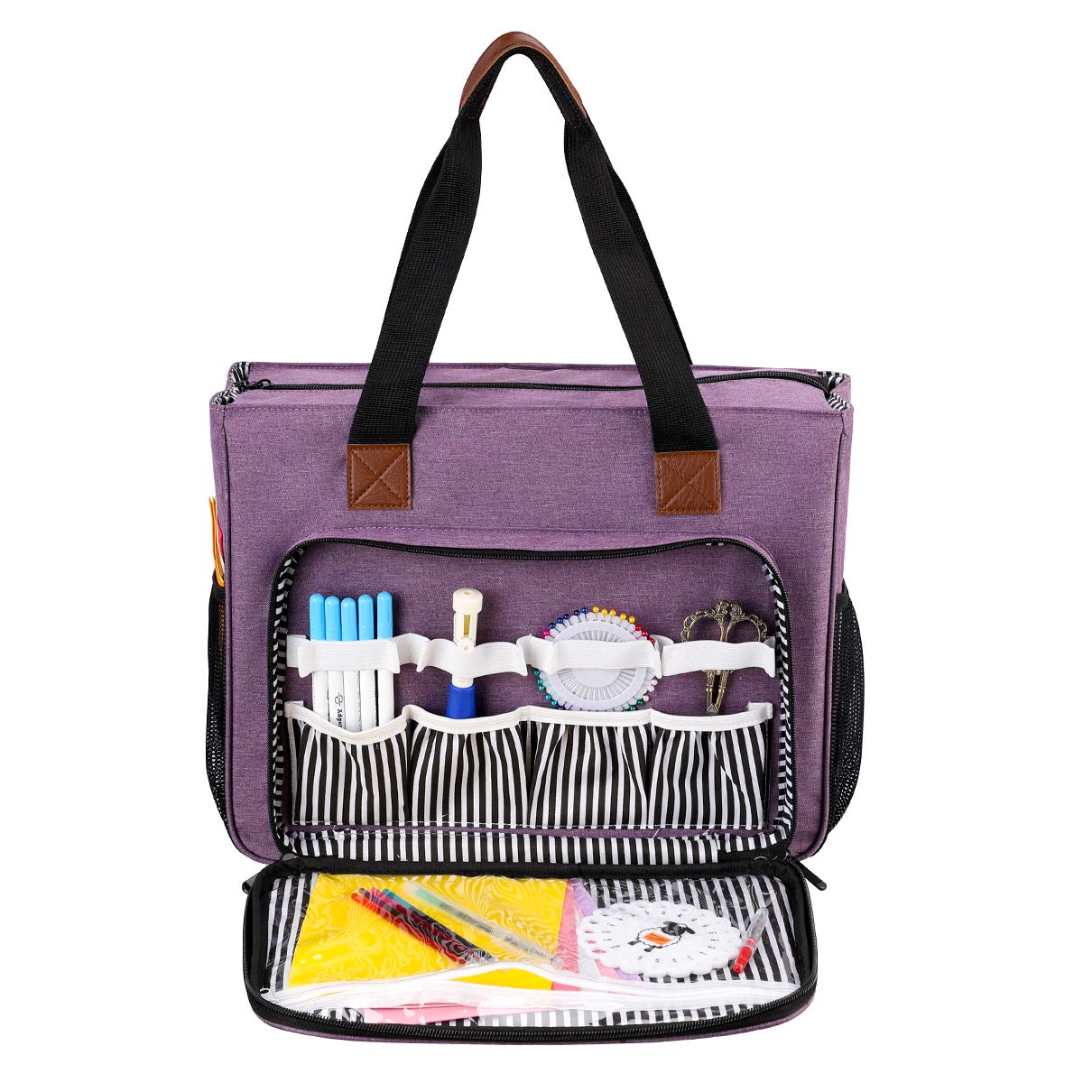 Stickerei-Projekt-Tasche, Sticksets, Aufbewahrungstasche, multifunktionale Tasche für Häkelnadeln, Stickgarn, Organizer, String, Armband, Nähgarn, Zubehör (lila, doppellagig)