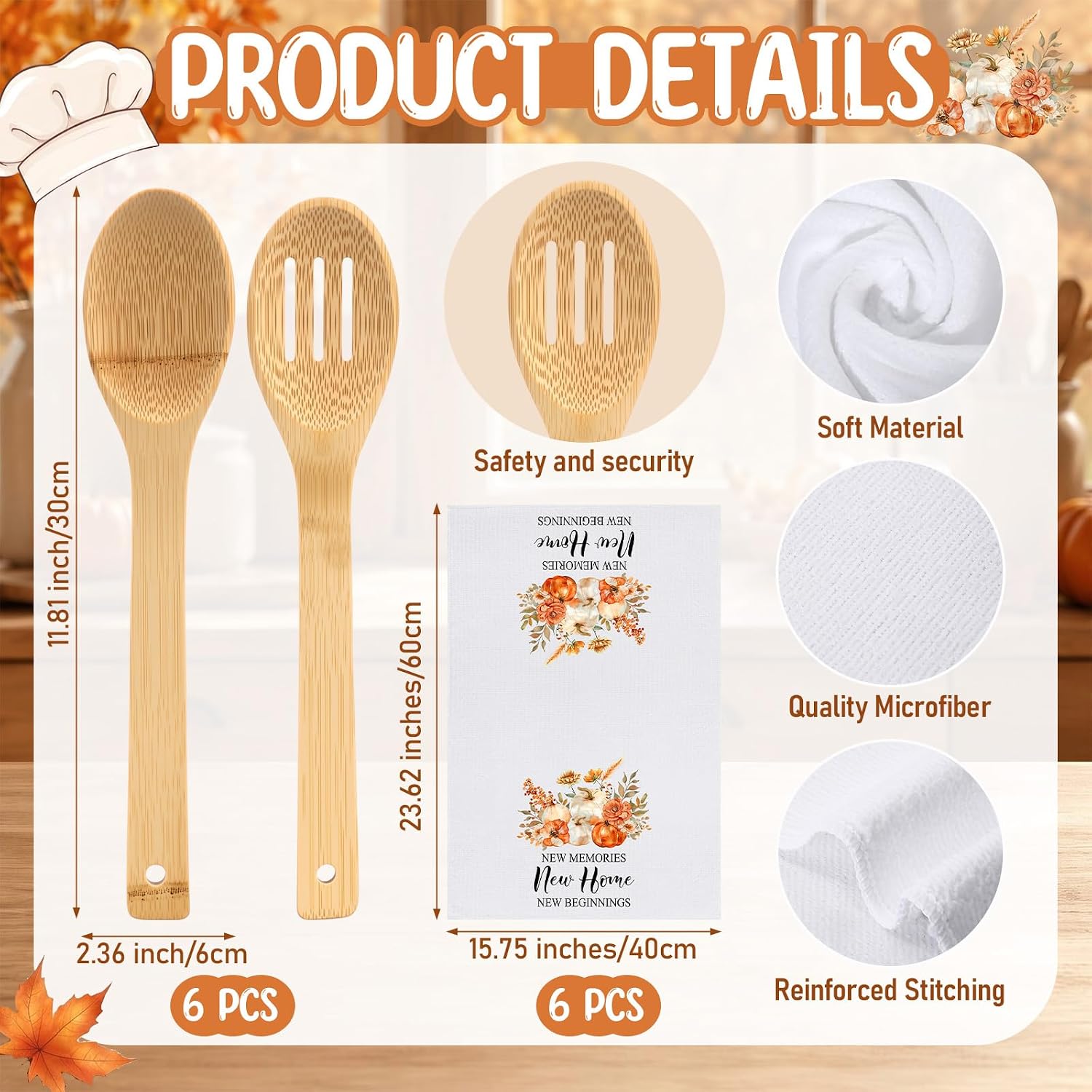 37 Pcs/6 Sets Fall Housewarming Gift New Home Pumpkin Towel Spoon