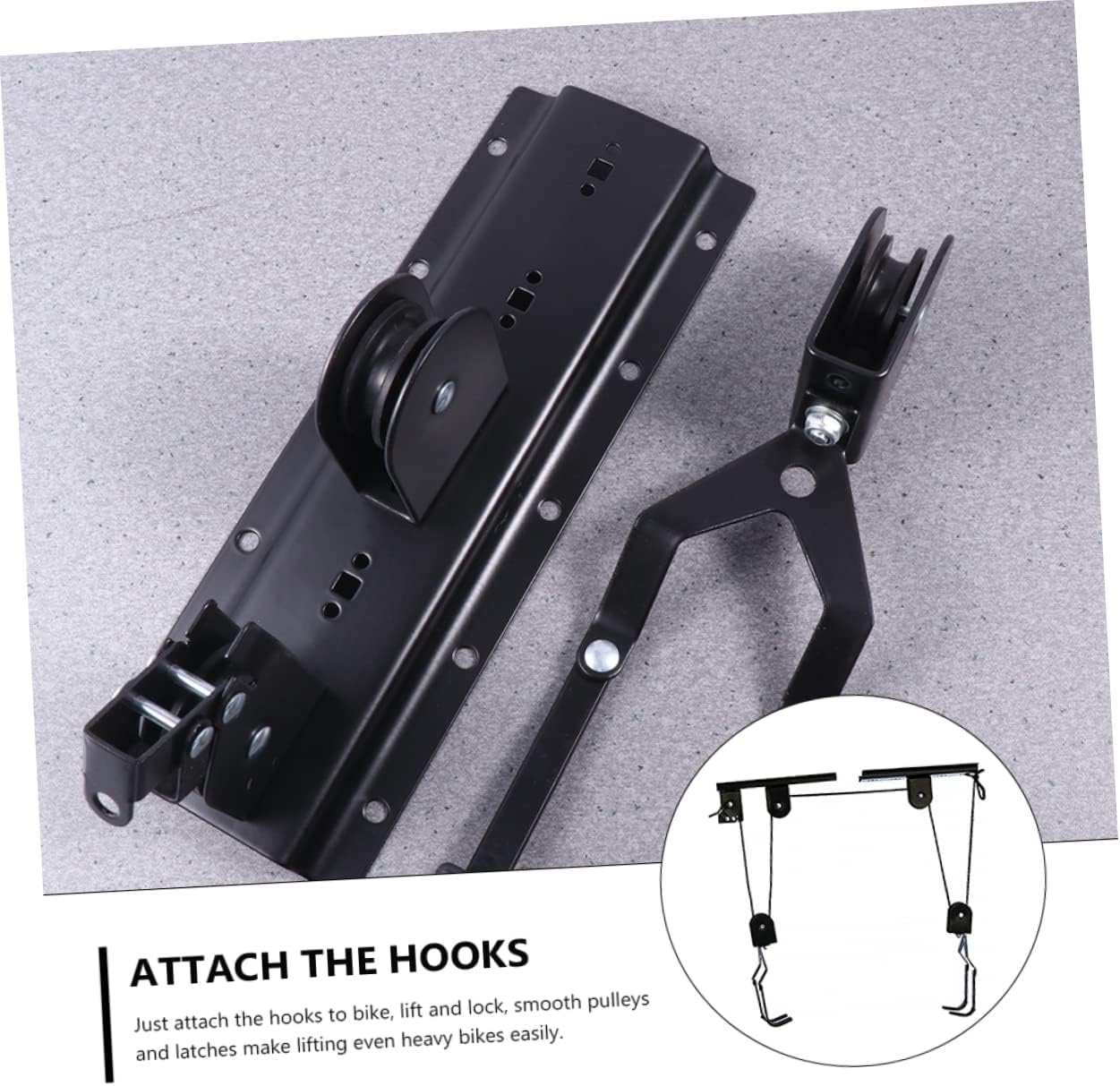 GANAZONO 1Set Ceiling Hook Bike Hoist Lift Storage Mounted Hanging Rack for Garage Optimizes Space with Smooth Pulleys Locks to Securely Store Heavy Bikes