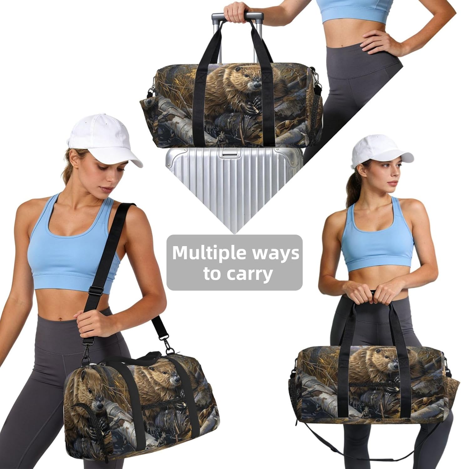 Beaver Working Print Handheld Sports Luggage Unisex Crossbody Bag Travel Weekend Fitness Workout image 4