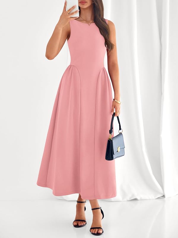 PRETTYGARDEN Summer Sleeveless Maxi Dresses for Women 2026 Elegant Classy A Line Tank Formal Midi Long Wedding Guest Dress(Pink,Medium) by PRETTYGARDEN - Used condition - Image 3