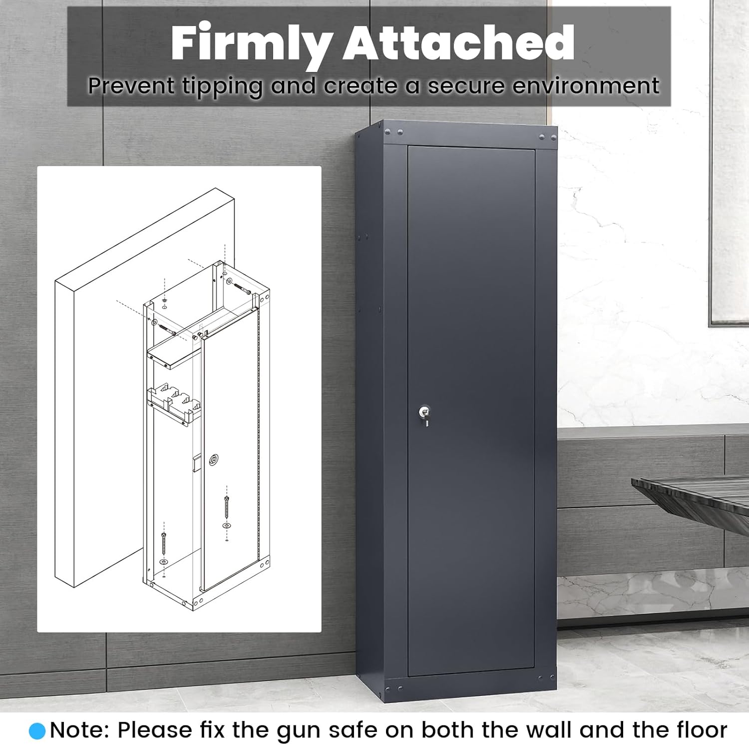 IRONMAX 8 Rifle Gun Safe, Quick Access Rifle Safe with Lock, Heavy Duty Cold-Rolled Steel Gun Locker with Storage Shelf, Bedside Gun Cabinet for Handguns, Pistols