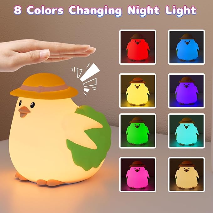 COSTECH Silicone Night Light for Kids – Rechargeable Tap Control Lamp with 8 Colors, Cute Animal Design for Nursery, Toddler Room Decor, Gifts for Girls and Boys (Chick) photo 3