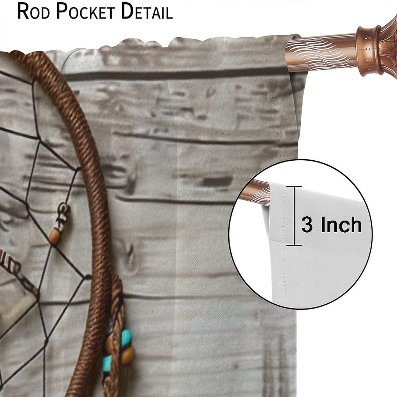 Retro Dream Catcher Blackout Curtains for Bedroom/Living Room, Glam Feather Wood Plank Thermal Insulated Curtains Rod Pocket Window Drapes, 2 Panels/Each 21" W x 45" L