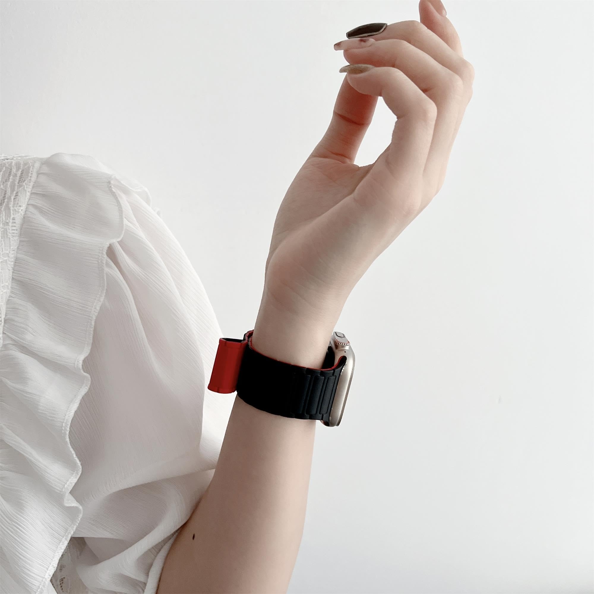 Cinturino magnetico di lusso compatibile con cinturini Apple Watch Ultra da 49 mm, 45 mm, 44 mm, 42 mm, impermeabile, morbido, sportivo, in silicone, per iWatch serie 9/8/7/6/5/4/3/2/1/SE