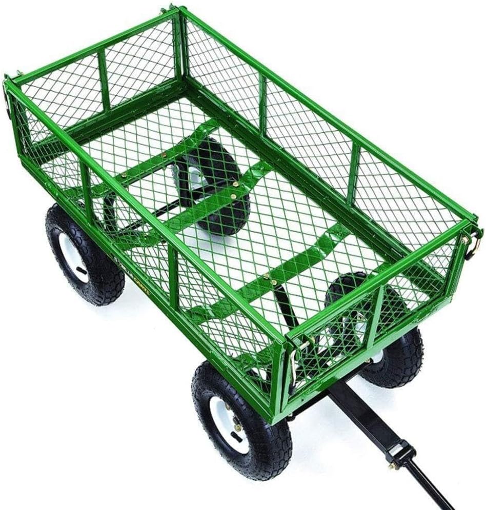 Heavy Duty Steel Garden Cart with Removable Sides, 300kg Capacity, Padded Handle & Pneumatic Wheels, Easy Assembly (89x50x20cm, Green)