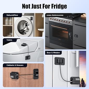 Refrigerator Locks with Password, Child Proof Fridge Door Locks for Kitchen Refrigerator, Cabinets and Drawers, Closets, Windows, Doors-No Tools Need or Drill (Patent) (Black - 1 Piece) [Energy Class A]