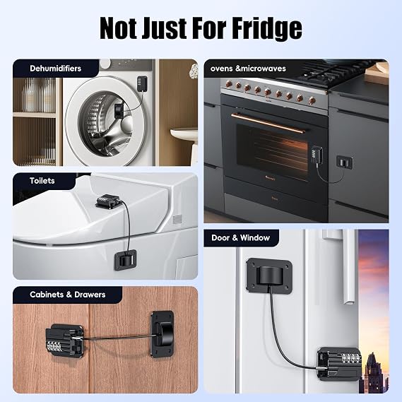 Refrigerator Locks with Password, Child Proof Fridge Door Locks for Kitchen Refrigerator, Cabinets and Drawers, Closets, Windows, Doors-No Tools Need or Drill (Patent) (Black - 1 Piece) [Energy Class A]