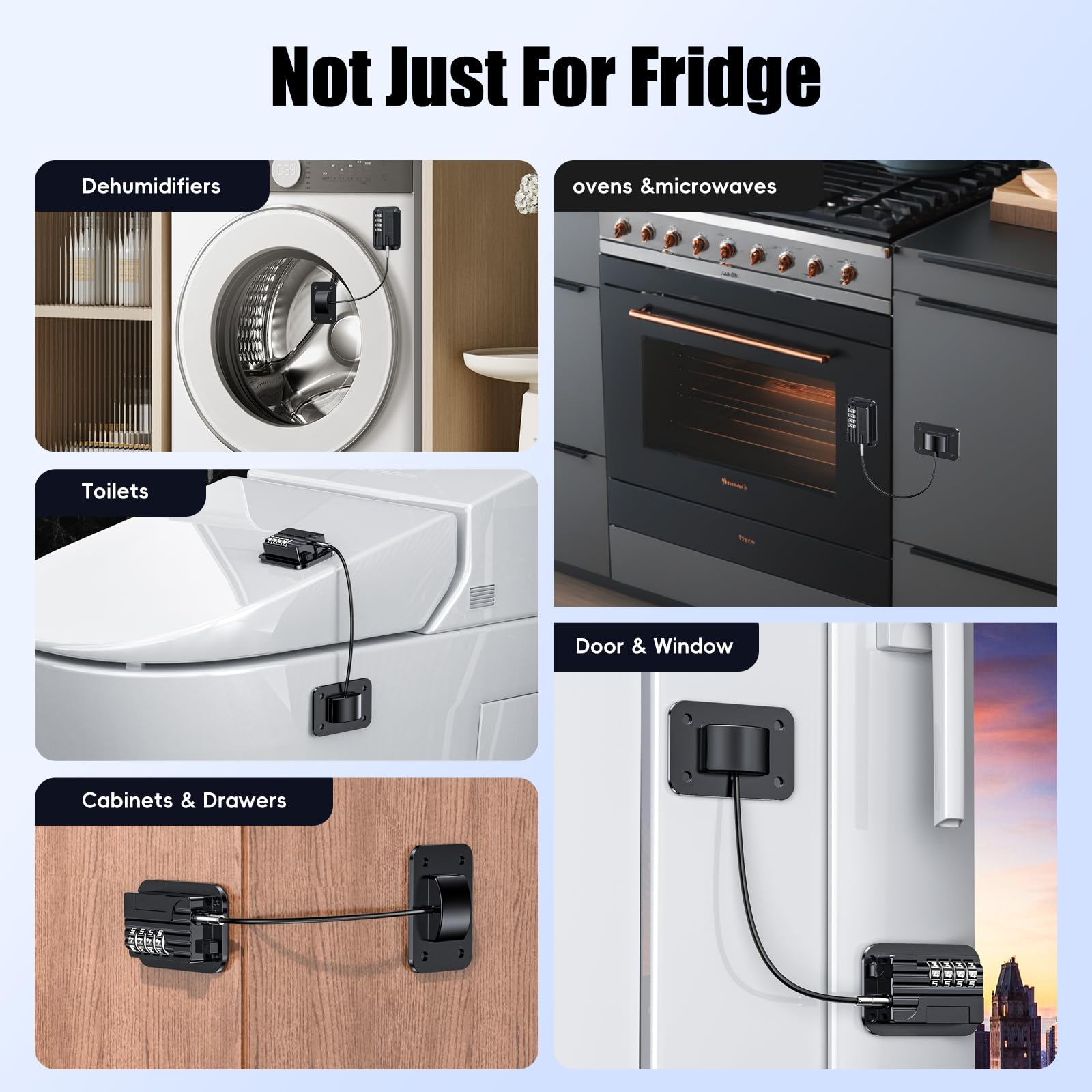 Lucchetto per Frigorifero con Combinazione, Chiusura Frigorifero Blocca Migliorata per Bambini Adulti, Blocca Porta Frigorifero per Frigo Armadi Porte Finestre Guardaroba (2 pezzo - Nero)