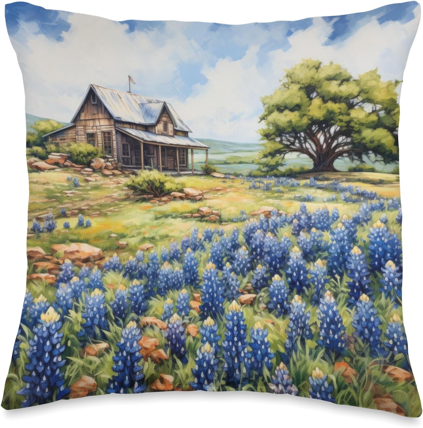 Bluebonnet Texas Wildflower Nature Throw Pillow