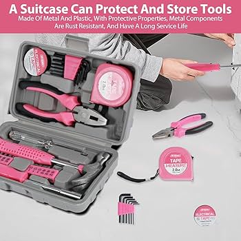 24pc Pink Home Diy Tool Kit Set Essential Household Hand