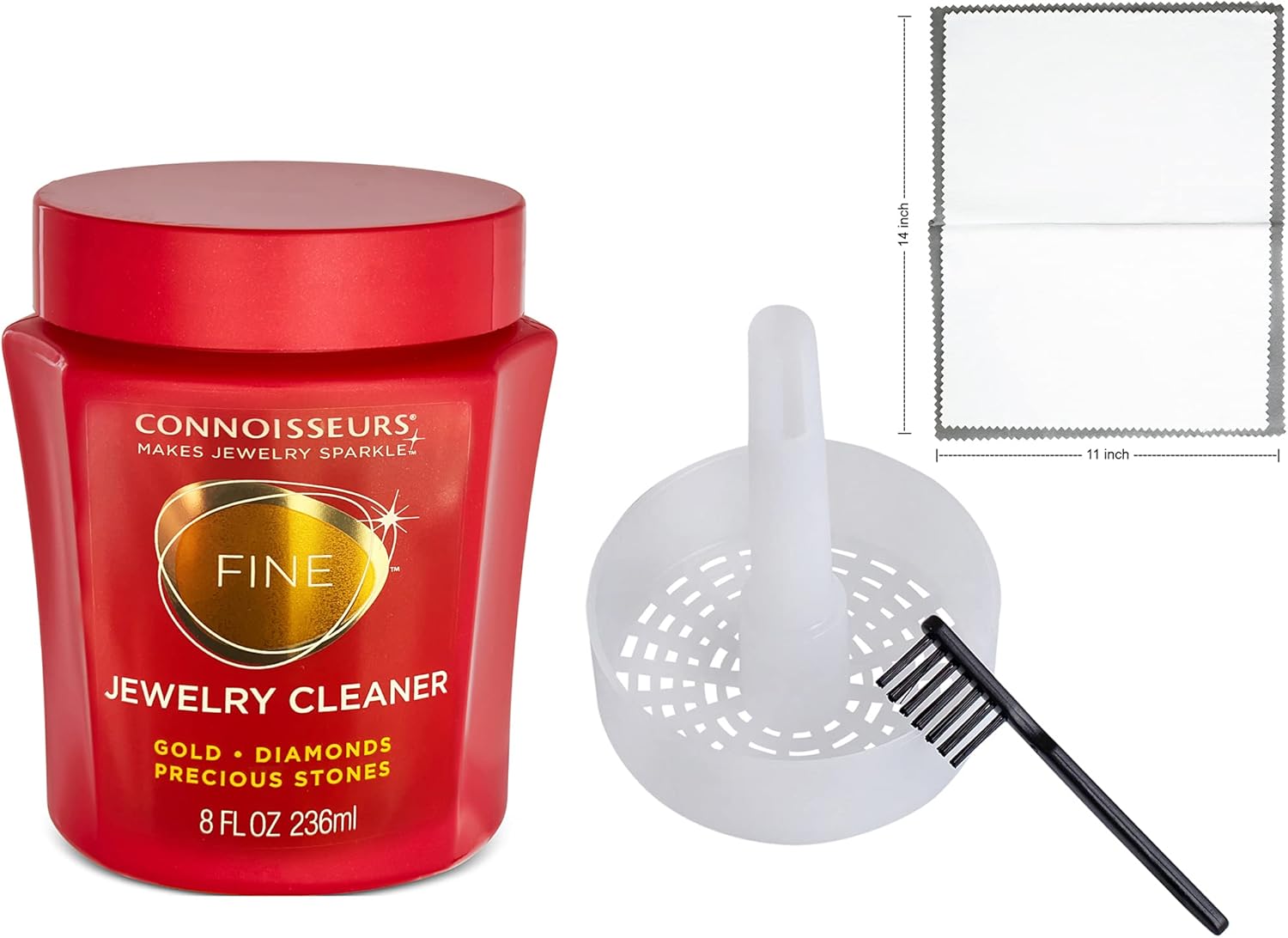 Connoisseurs Jewelry Cleaner, For Gold, Diamond, Platinum & Precious Stones, with Cleaning Basket, Brush and Polishing Cloth : Clothing, Shoes & Jewelry