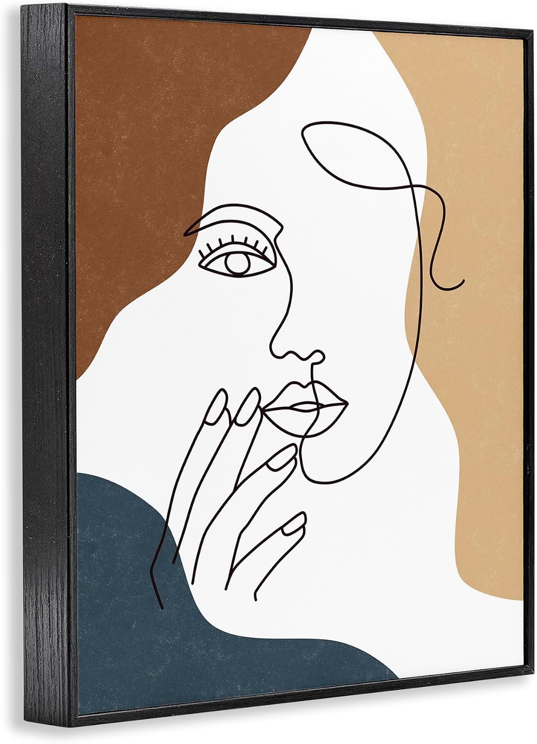 Stupell Industries Female Portrait Line Drawing Between Abstract Shapes, Designed by JJ Design House LLC Black Framed Wall Art, Brown