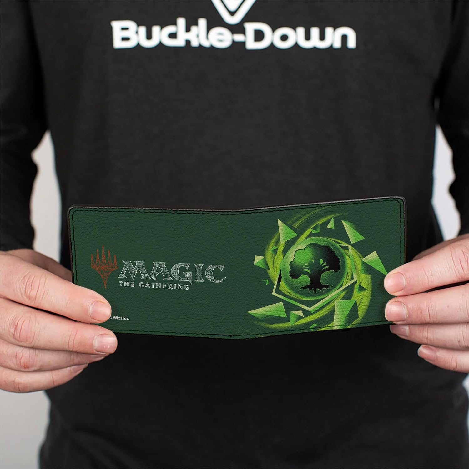 Buckle-Down Magic the Gathering Wallet, Bifold, Magic the Gathering Green Mana Tree Icon and Logo Greens, Vegan Leather
