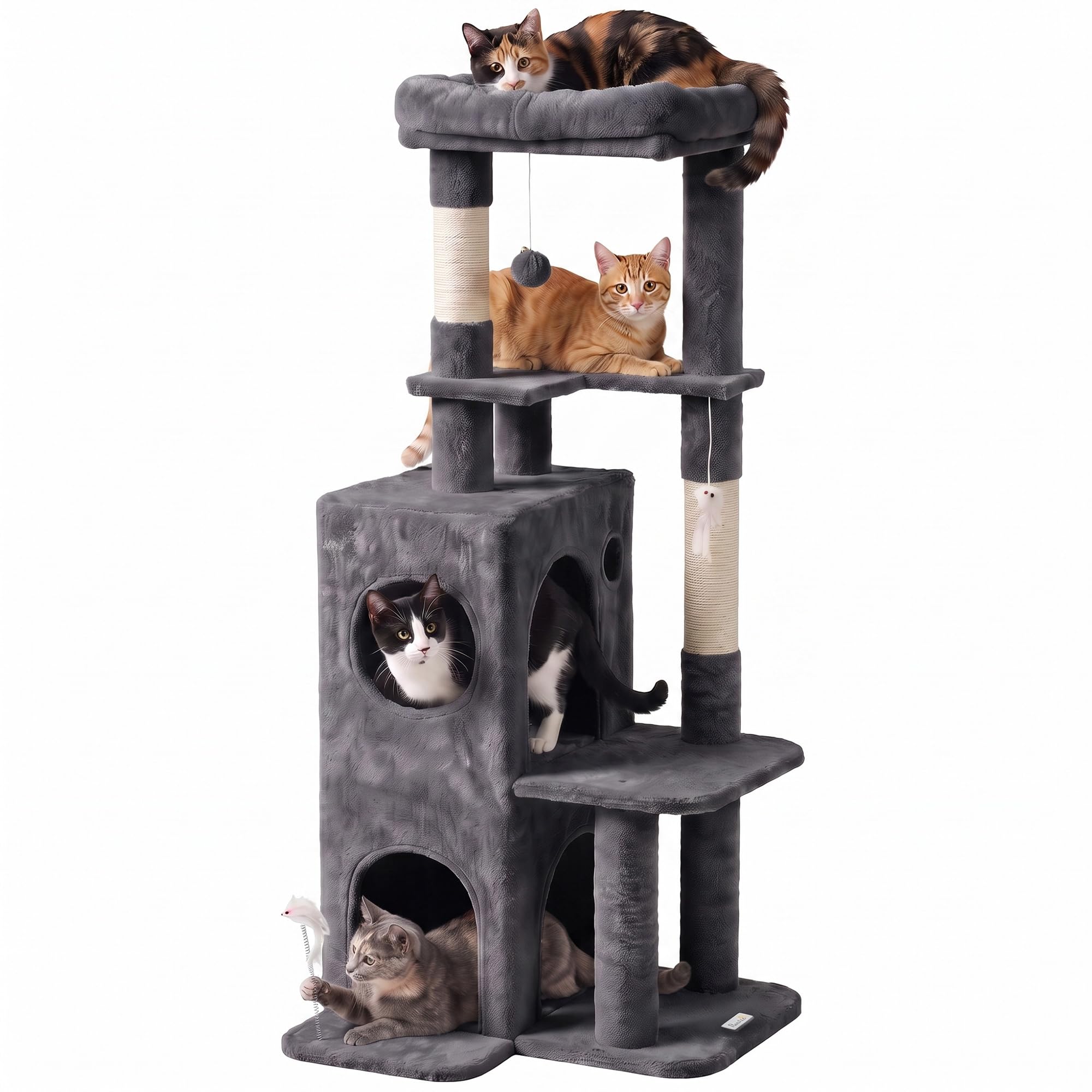 PawHut Kratzbaum 132 cm Katzenturm Höhle für mittelgroße Katzen Dunkelgrau