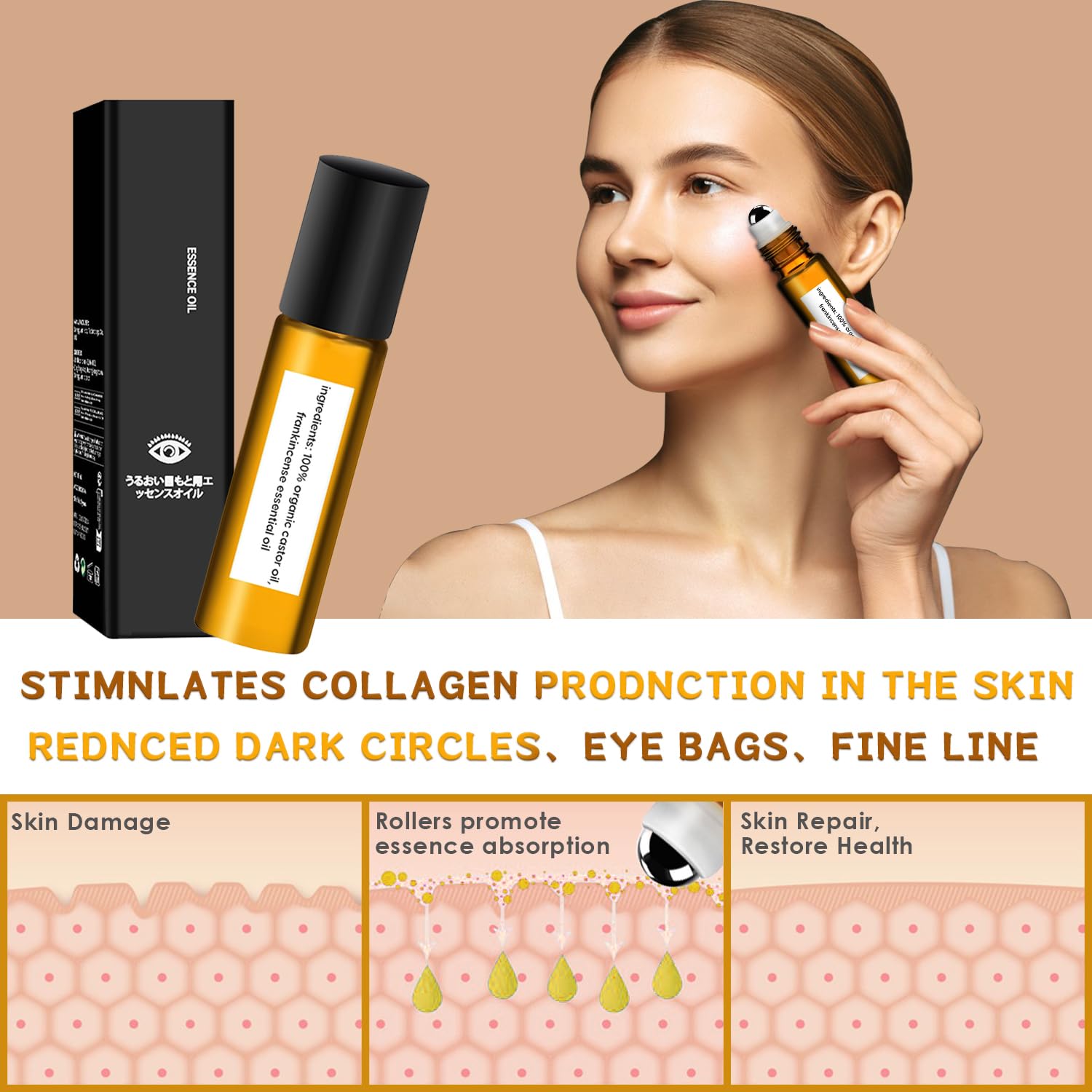 3 Pcs Castor Oil Frankincense Eye Serum, Reduces Dark Circles & Puffiness, Alleviate Wrinkles & Eyes Fatigue, Anti-Aging Eye Serum Cream