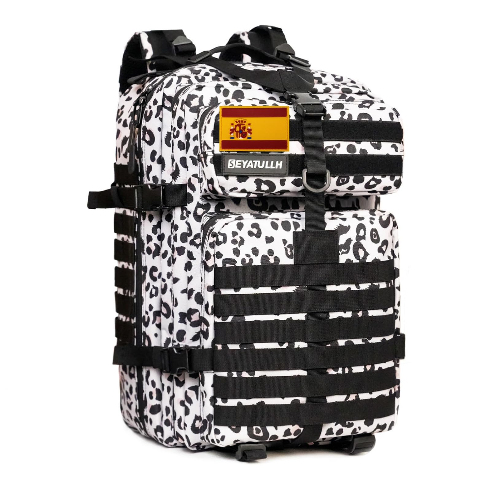 Mochila Táctica Militar 45L,Gran Capacidad, para Senderismo,Acampada y Crossfit,Hombre/Mujer (Sin bolsillo lateral, Estampado de leopardo)