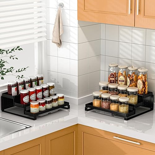 Miniatura 6 de TOMIR Organizador de especias de 3 niveles para gabinete, soporte de almacenamiento de especias de encimera a prueba de óxido, estante de especias