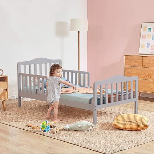 Vista 23 de Estructura de cama de madera de Costzon, para niños pequeños, con cerca de seguridad, Cereza