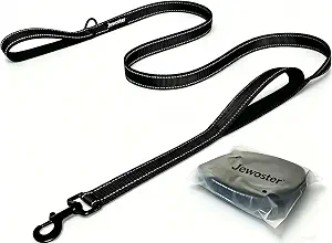 Heavy Duty Dog Leash - 6ft, Black with Padded Handles and Reflective Threading