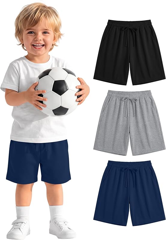 Toddler Boys' Athletic Summer Shorts | Baby Elastic Waist Knee Length Pants 18m-5t, Drawstring Pull on Casual Trousers with Side Pockets, Daily Play Outdoor Wear