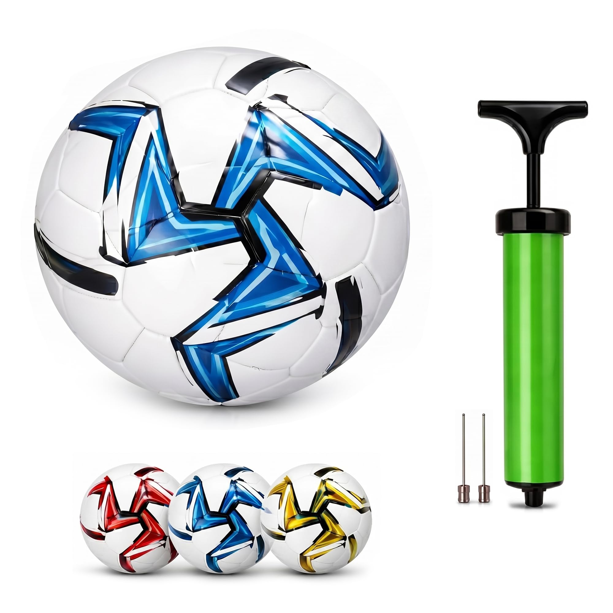Lizzy 12pcs Size 5 Football with 20cm Pump | Training Soccer Ball for Kids Adults Outdoor Indoor Garden School Match Practice Durable PVC Kickabout Ball Random Blue Red Yellow Colour