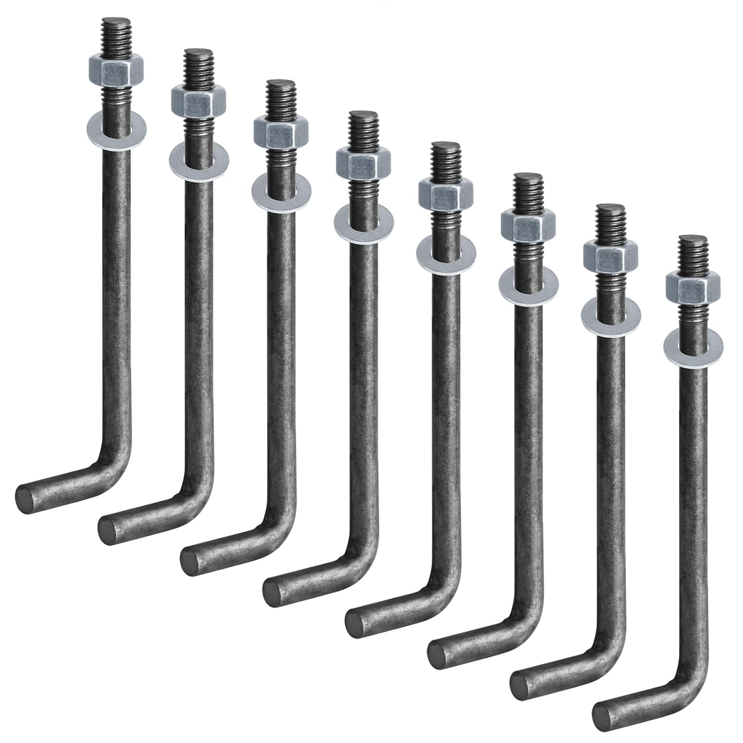 8 Pack 10" x 5/8"-11 L-Shape Concrete Anchor Bolts, Threaded Bent Hook Bolts