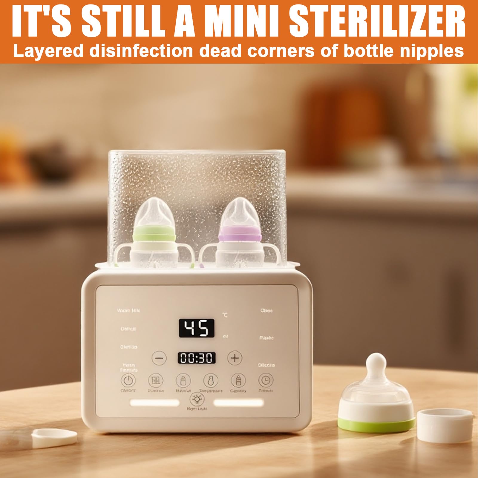 Scaldabiberon per bambini, sterilizzatore 8 in 1, per bottiglie, riscaldamento rapido per latte materno e formula, sterilizzazione a vapore, 3-7 minuti, senza BPA