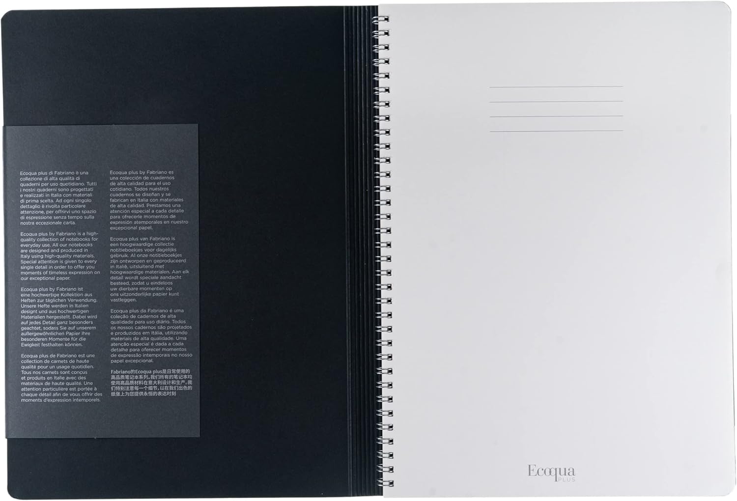 Fabriano Ecoqua Plus Hidden Spiral-Bound Notebook, 8.3" x 11.7", A4, Dotted, Black