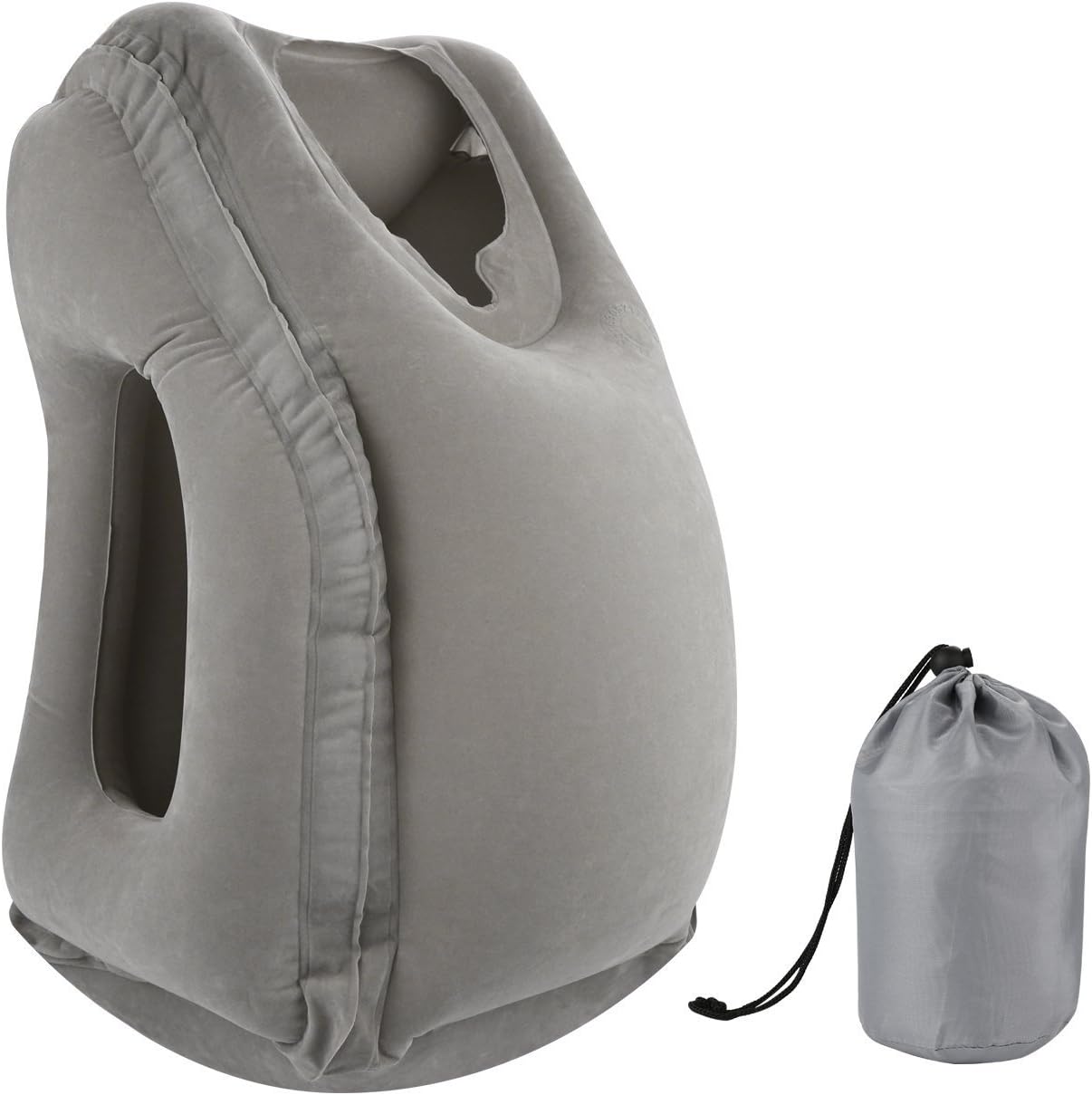 REXWAY Inflatable Travel Pillow, Ergonomic and Portable Head Neck Rest Air Pillow for Soft Flight Sleep, Fast Inflate and Multi-Functional Perfect for Airplanes, Vehicles and Office Napping (Grey)