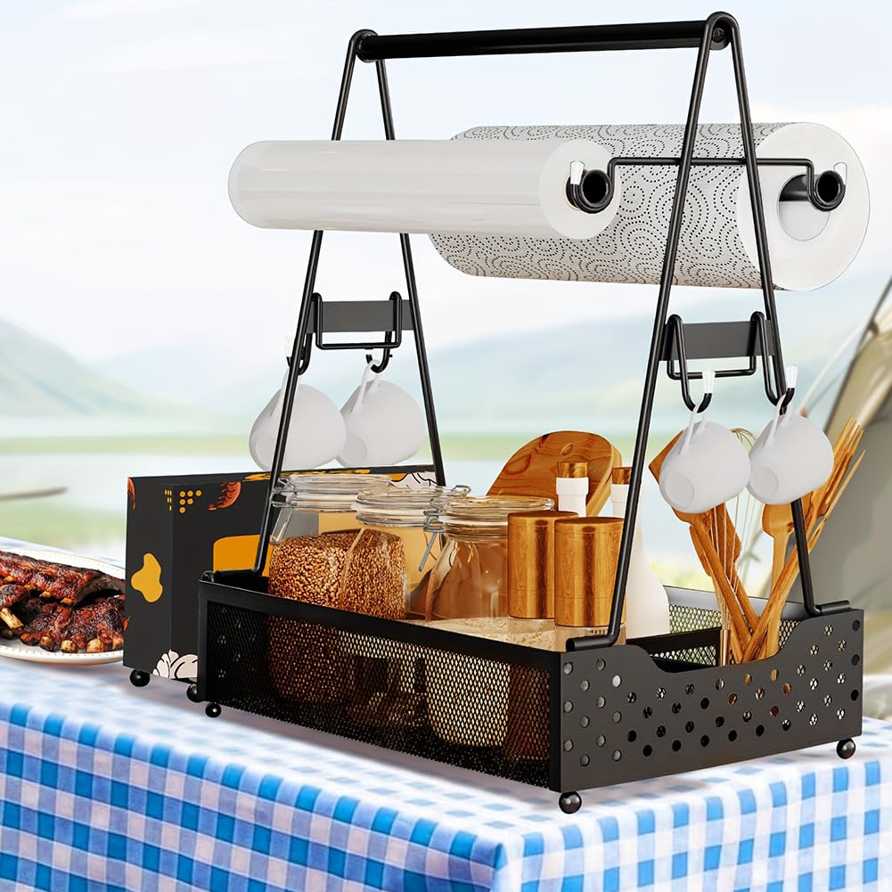 HTU Caddy akcesoria do grilla z uchwytem na ręczniki papierowe, grill Caddy i uchwytem na talerz, akcesoria do grilla, organizer do przechowywania narzędzi do grilla, przyczepy kempingowej, tarasu