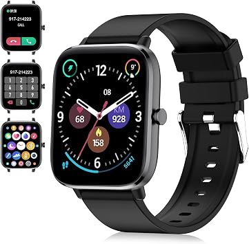 Smart watch call answer/answer, smart watch fitness tracker, 4.3cm Bluetooth call clock, blood pressure pulse spO2 sleep monitor, step counter, for Android iOS phones, mens women, black