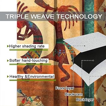 Kokopelli Blackout Curtains, Southwestern Native Window Drapes, Aztec Ethnic Print Pattern Thermal Insulation Window Treatments for Living Room Bedroom Kitchen Office 42x45 Inch