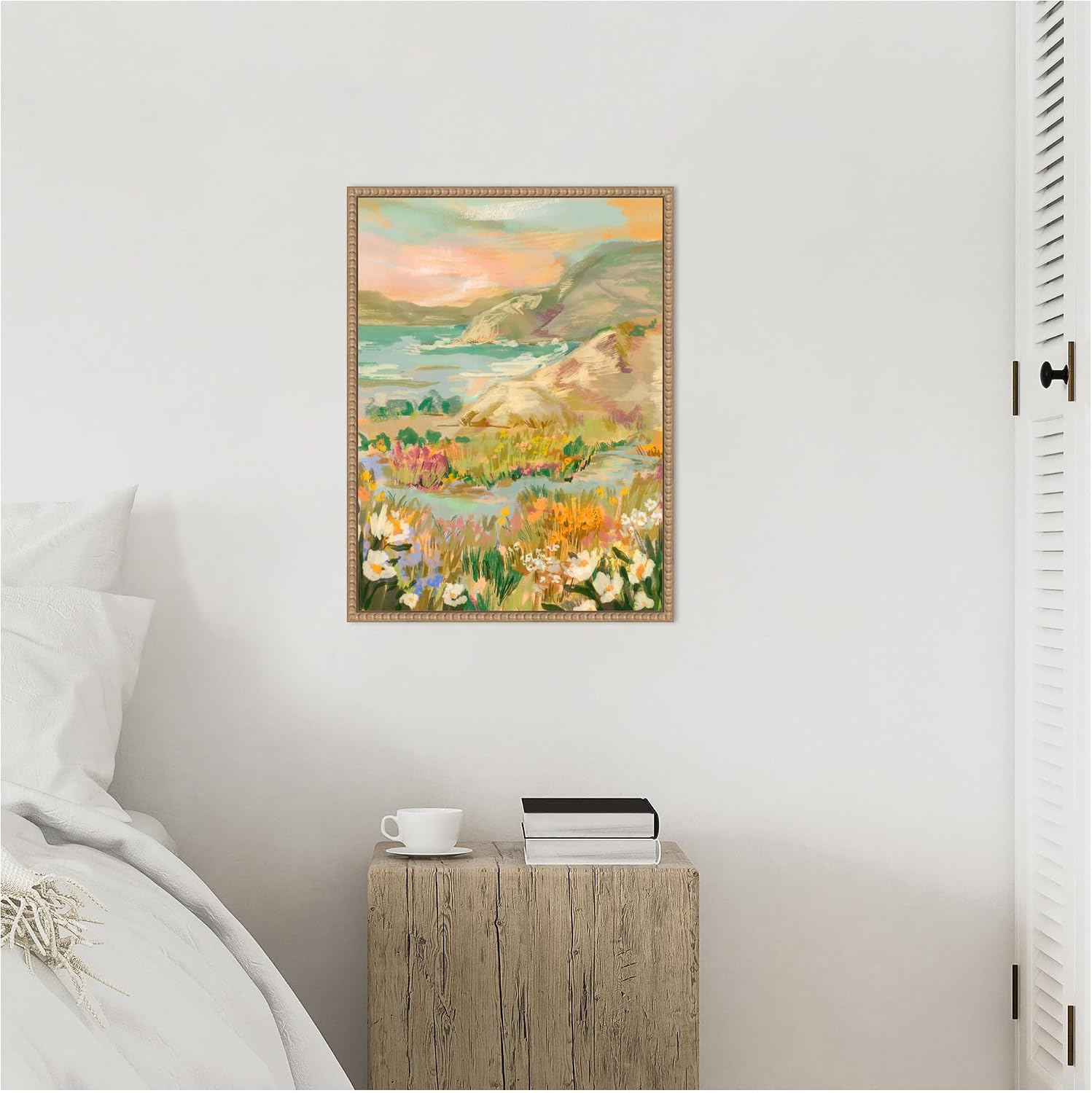 Kate and Laurel Landscape 4 Framed Canvas Wall Art by Annie Quigley 18 x 24 Sylvie Beaded Rustic Natural, Coastal, Landscapes, Nature Art for Wall Decor, Living Room, Bedroom
