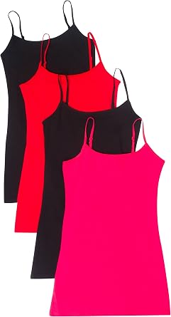 4 Pack Active Basic Womens Basic Tank Tops Med Black, Black, Red, H Pink