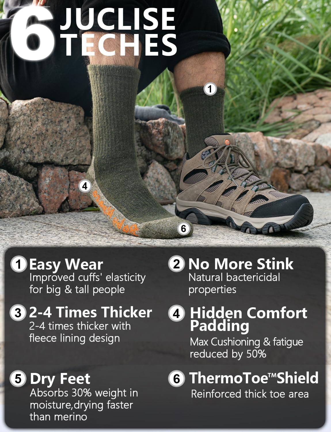 Alpaca Wool Warm Hiking Socks Heavyweight, Winter Athletic Crew Work Boot Thick Thermal Fleece Moisture Wicking - Image 5