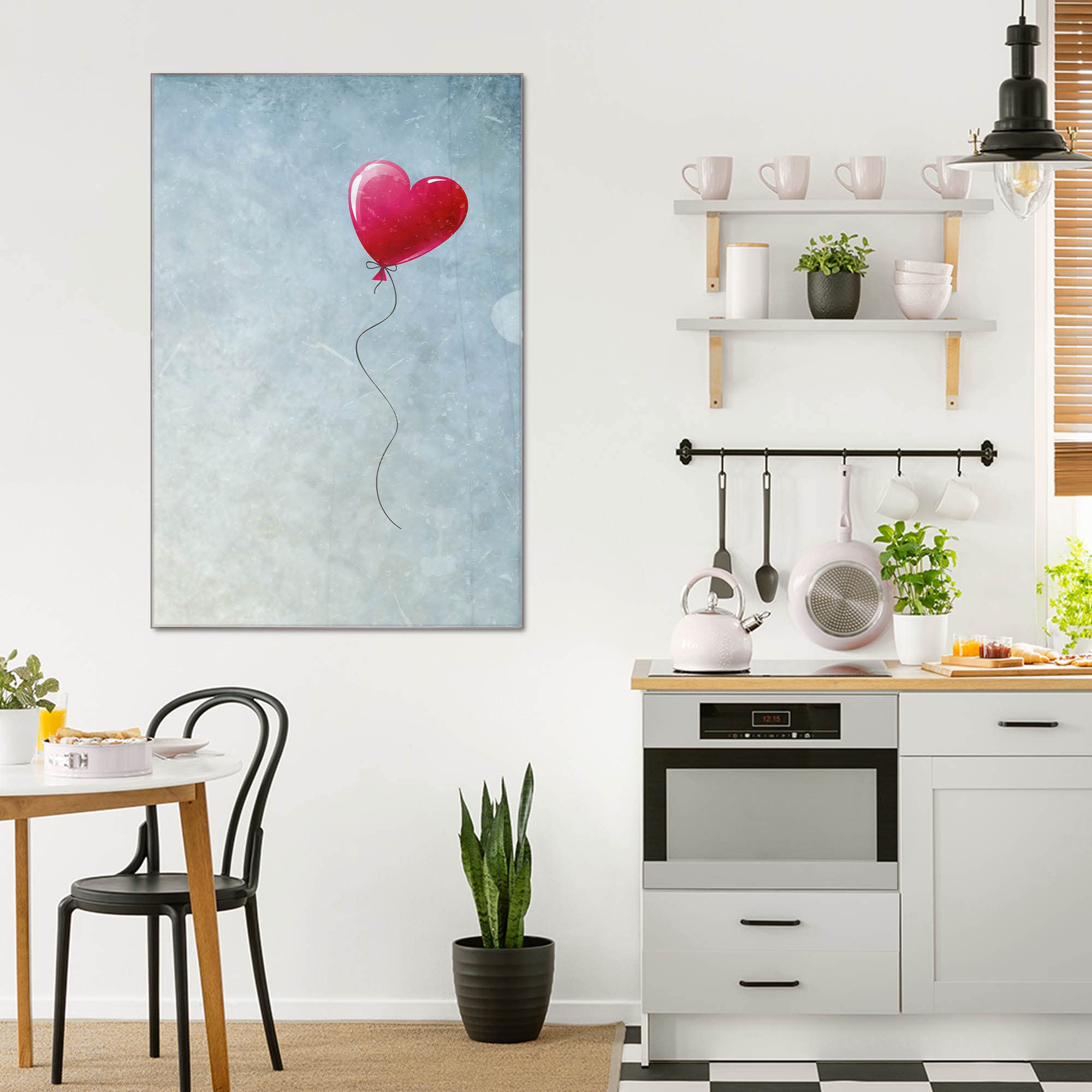 banjado Magnettafel Glas 40x60 mit Herzmotiv, beschreibbar | Persönliches Glasboard für Botschaften und Fotos, mit Motiv Herzballon voller Herzen