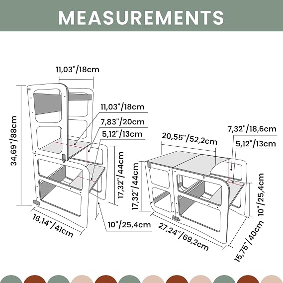 2-in-1 Kitchen tower, Transformable kitchen tower, Kitchen step stool, Weaning table and chair, Kids table and chair