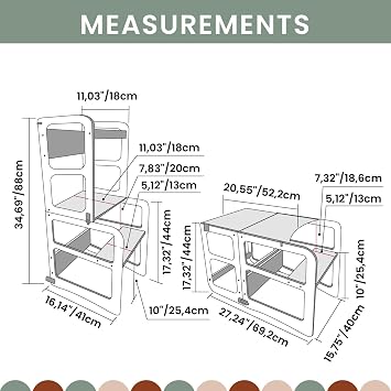 2-in-1 Kitchen tower, Transformable kitchen tower, Kitchen step stool, Weaning table and chair, Kids table and chair