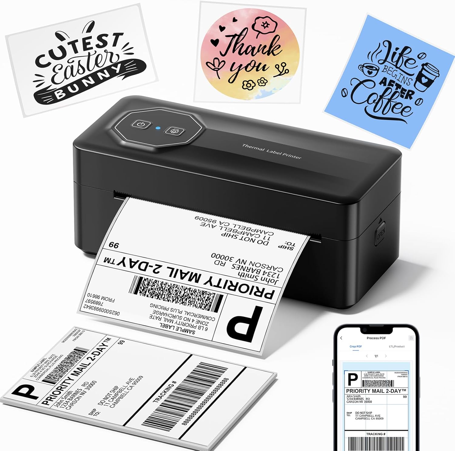 TATTMUSE Bluetooth Thermal Shipping Label Printer, A646 Wireless 4x6 Label Printer for Small Business and Shipping Packages, Compatible with iPhone Android Windows Mac, Amazon, USPS, UPS, Black